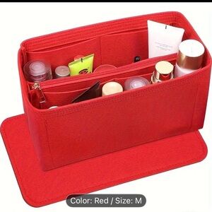 Bag Organizers in Tan, Red, and Black , sise large and small.